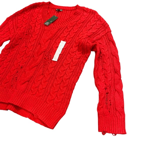 Wild Fable Women's V-Neck Sweater Red Size XL Chunky Knit Distressed New NWT - Picture 2 of 7